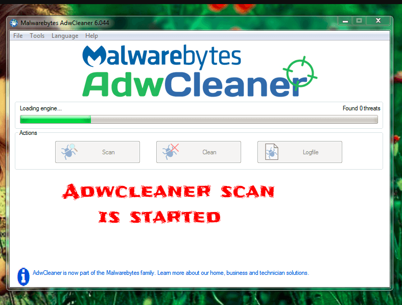 adwcleaner scanning process is started