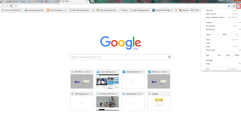click on customize and control google chrome menu bar