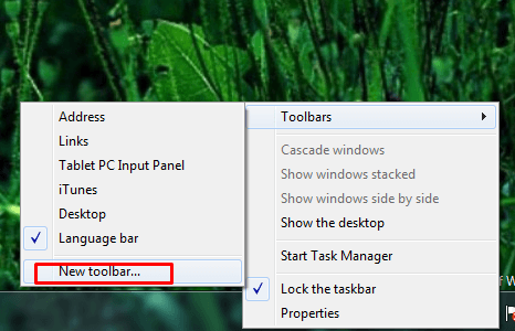To open new toolbar on desktop