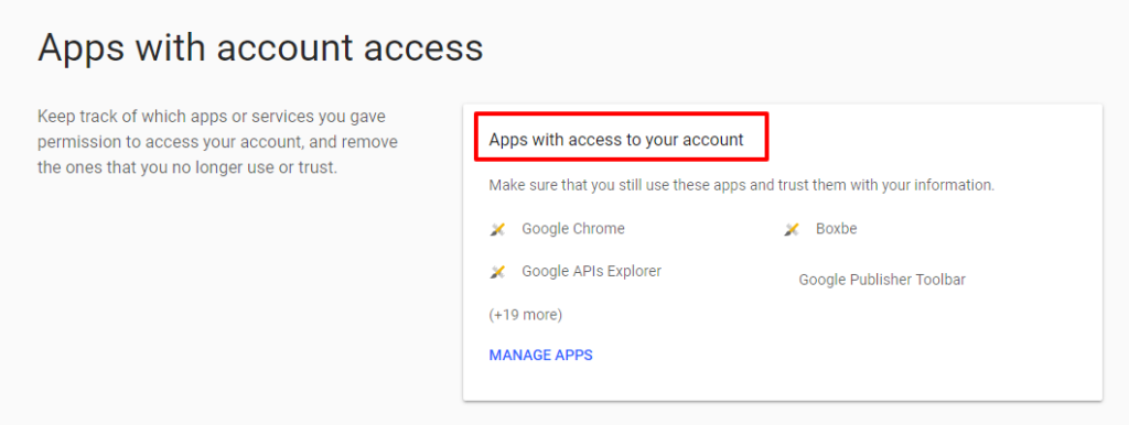 apps with access to your account option in gmail