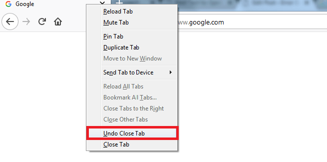 Choose the option undo close tab helps to recover closed tabs 
